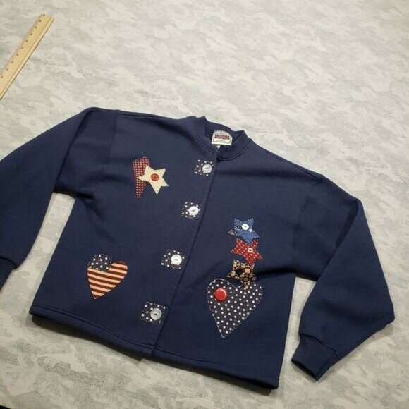 Vintage Brittania Levis Cardigan Womens Large Blue Made USA Fleece Long Sleeve - Picture 2 of 9